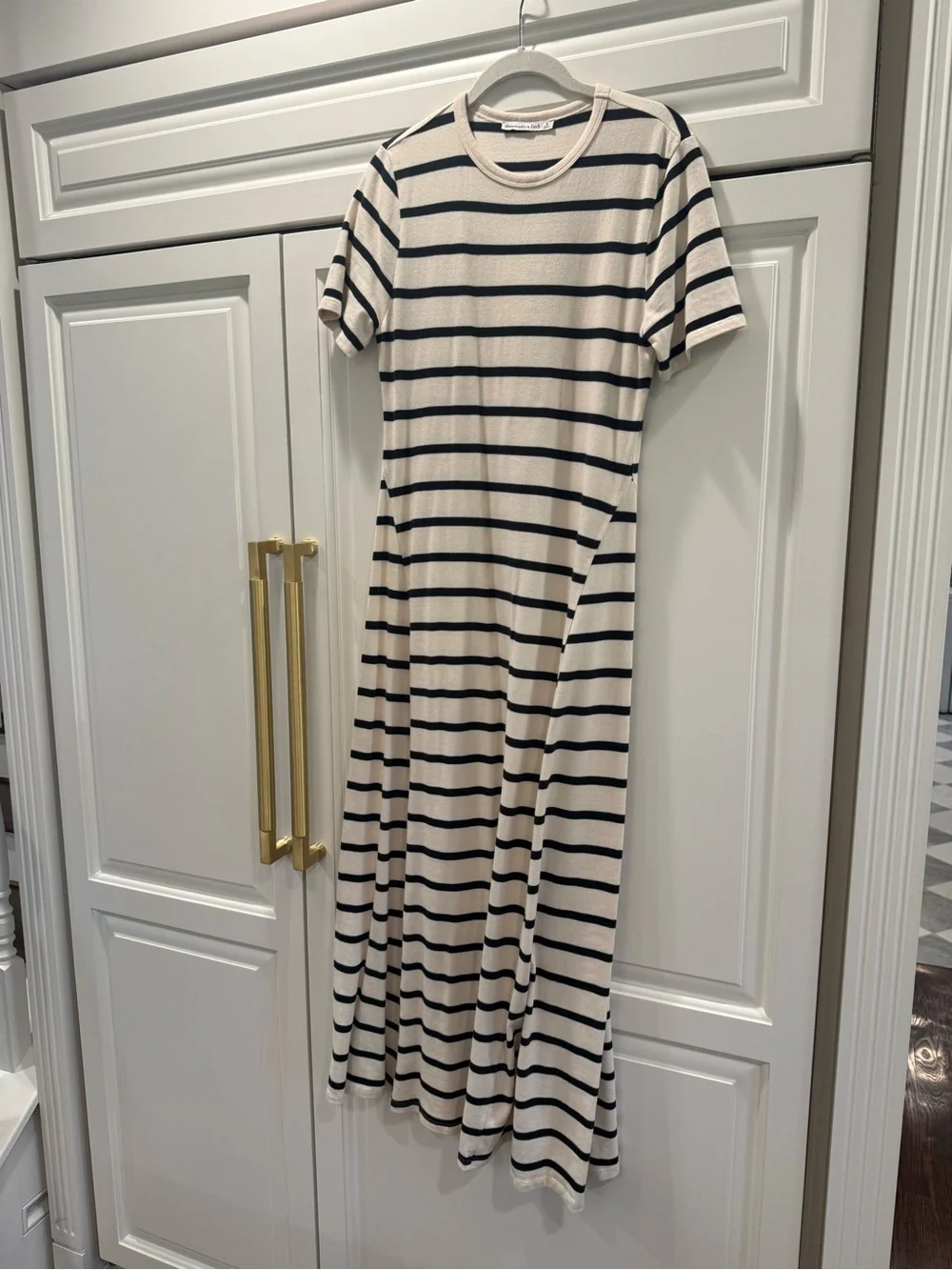 Abercrombie & Fitch Cream and Black Striped Maxi Dress